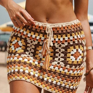 Cover Up Skirt Summer Floral Crochet Cover Up Mini Skirt Hollow Out Knit Bikini Swimsuit Coverups Skirt Vacation Beach Skirts
