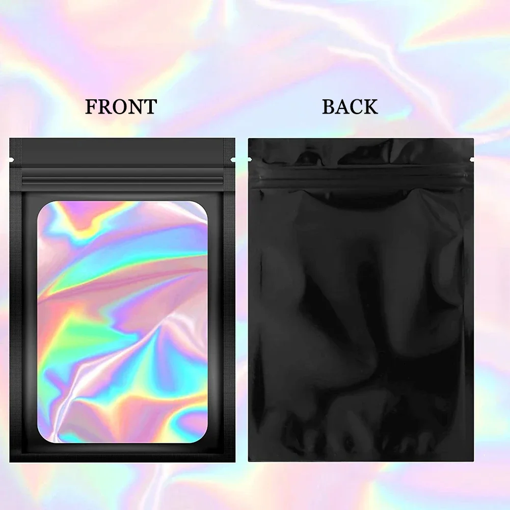 100Pcs Holographic Ziplock Bags Plastic Laser Iridescent Zip Bags for Manicure Eyelash Display Earrings Ring Jewelry Storage Bag - Image 4