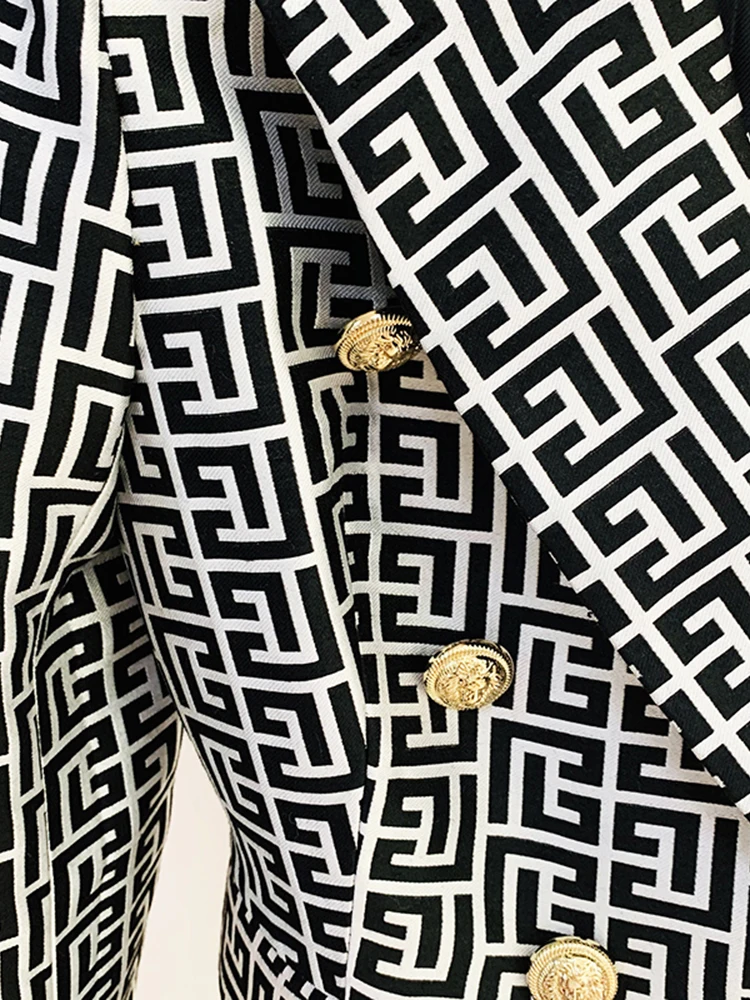 HIGH STREET Newest 2024 Designer Jacket Women's Double Breasted Lion Buttons Geometrical Jacquard Blazer - Image 4