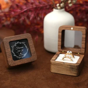 1PCS Free Custom Name Walnut Wooden Ring Box Personalized Wedding Anniversary Gift Walnut Wood Engagement Wedding Rings Box Gift