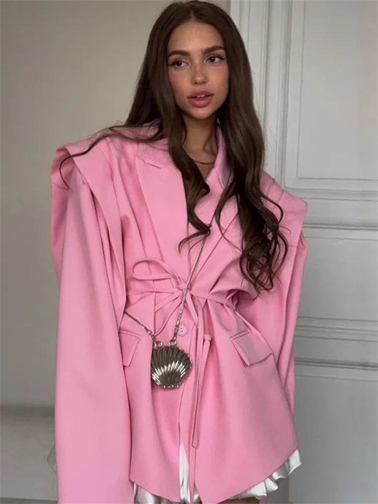 Tossy Elegant Commute Suit jacket Female Lace-Up Loose Pocket Patchwork Lapel Party Looks Outwear For Women Bandage Coat jacket - Image 6
