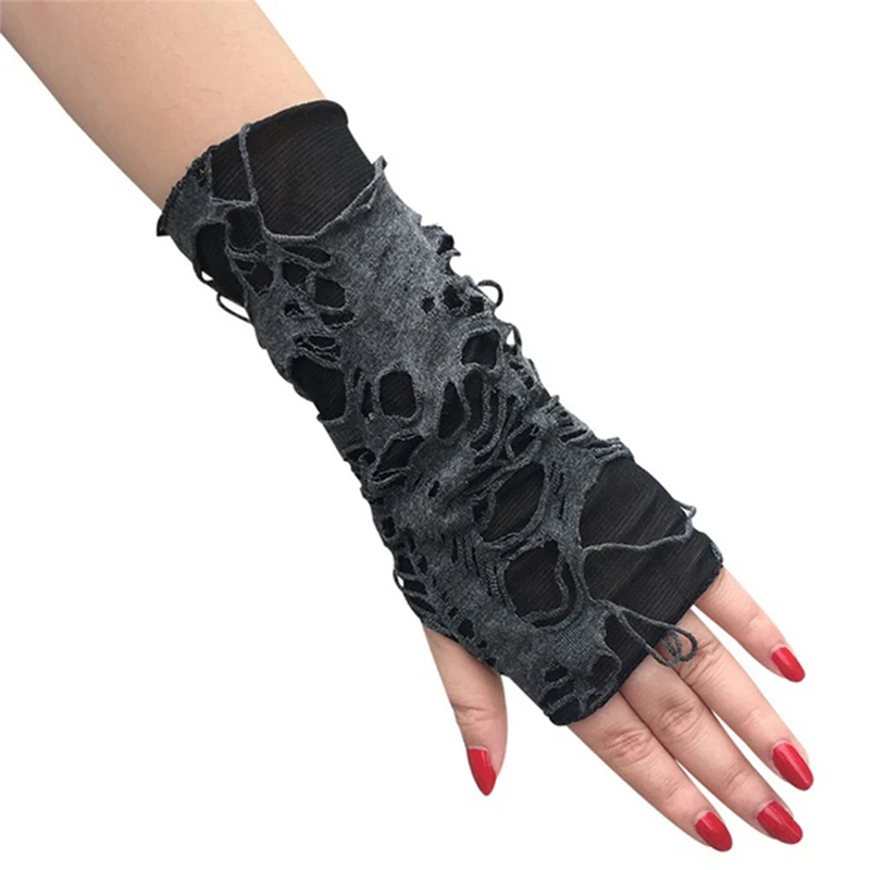 Halloween Broken Slit Gloves Black Ripped Holes Cosplay Gloves Adults Sexy Gothic Fingerless Gloves Fashion Accessories - Image 3