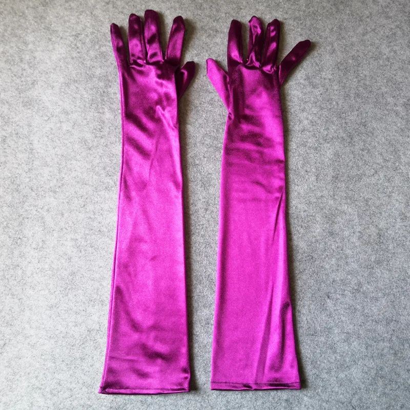Women Long Solid Satin Soft Multicolor Ceremonial Gloves Drive Ride Dance Performance Sunscreen Cosplay Elasticity - Image 3