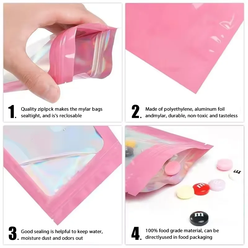 100Pcs Holographic Ziplock Bags Plastic Laser Iridescent Zip Bags for Manicure Eyelash Display Earrings Ring Jewelry Storage Bag - Image 5