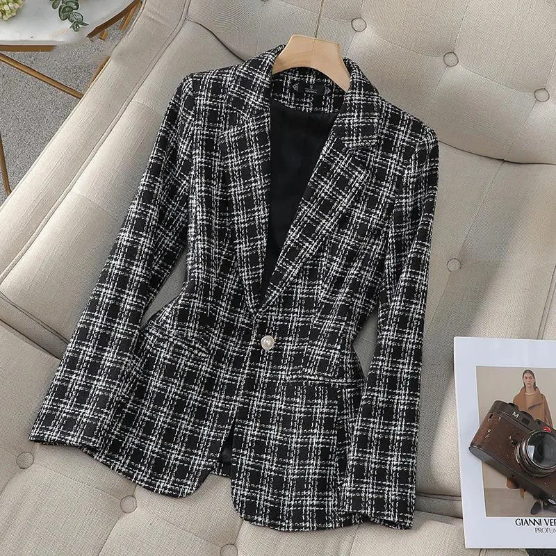 Woolen Plaid Small Suit Jacket for Women in Spring and Autumn 2025 New Short Style Korean Version Plus Size Retro Women's Suit - Image 7