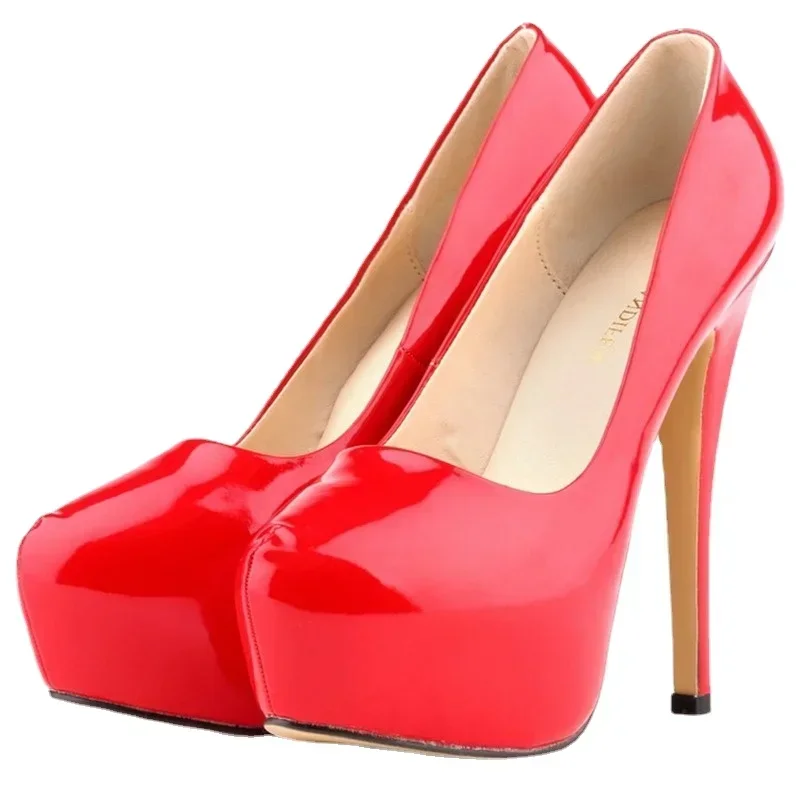 Women Sexy Pumps Stilettos 14cm Super High Heels Round Toes Platform Thin Heel NightClub Party Dress Red Wedding Shoes Big Size - Image 2