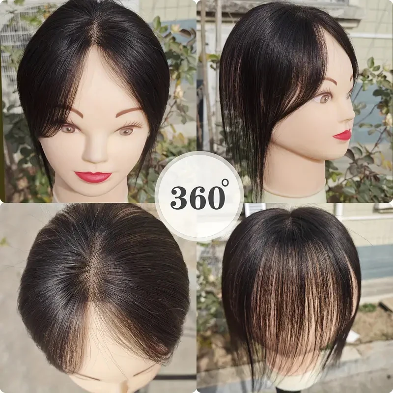 Elegant Women's Topper Real Human Hair Straight Full Coverage Ideal for Thinning Hair White Hair Coverage Beginner-Friendly - Image 5