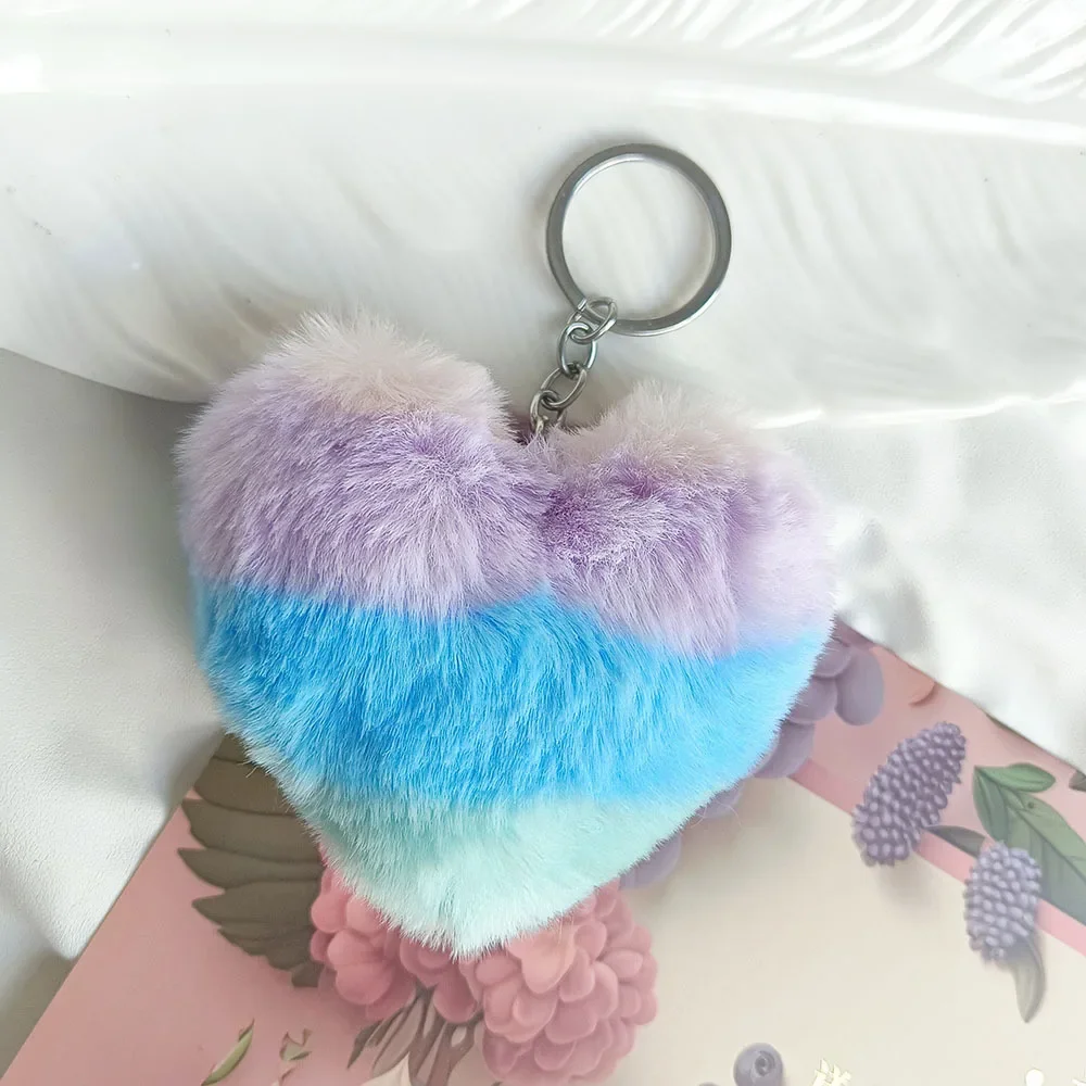 Creative for Woman Small Accessory Keyring Plush Rainbow Color Love Heart Keychain Cute Backpack Hangings Key Chain Ring Gift - Image 9