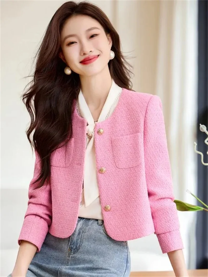 Pink Jacket Spring And Autumn 2025 New French High-End Short Outcoat for Women Blazer Yellow Suit Jackets Fashion Top Trench Coa - Image 2