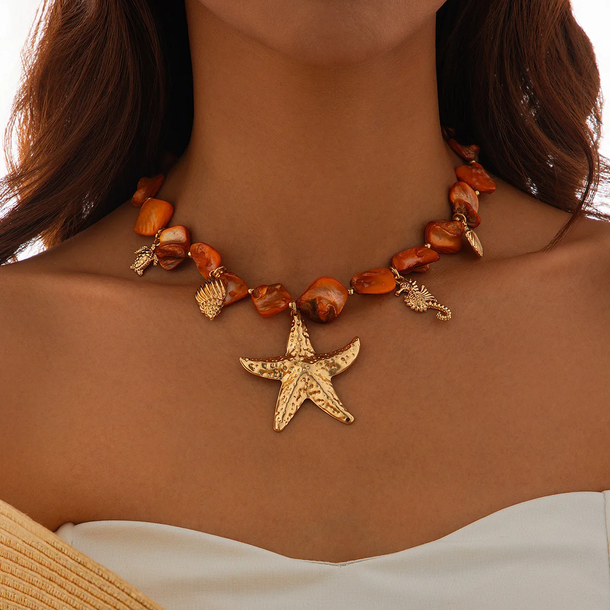 Retro Starfish White Shell Conch Pendant Necklace Women 2024 Simple Creative Colorful Stones Hand Woven beach Jewelry Girls - Image 15