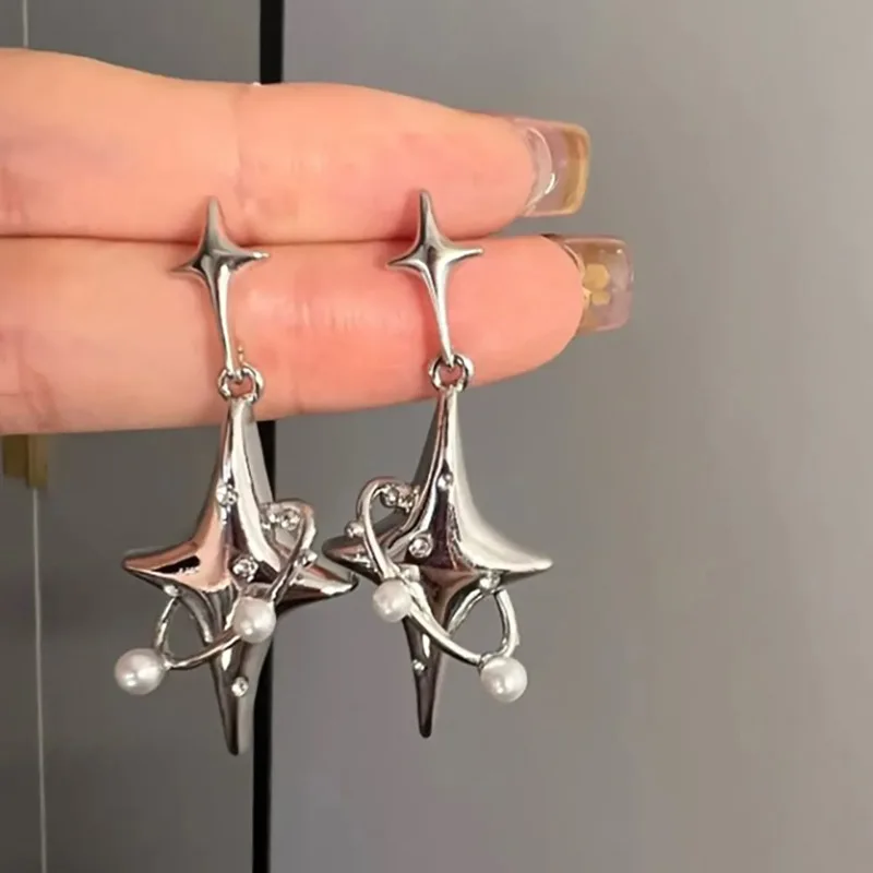 Simple Silver Color Star Earrings for Women Opal Stone Heart Hoop Earrings Punk Y2K Cute Daily Wear Jewelry Party Gifts - Image 10