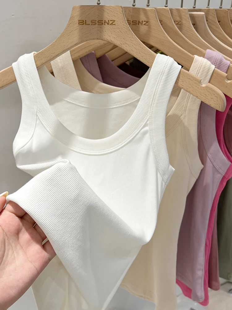 zjaiss Women Solid Round Neck Ribbed Tank Top Camisole Women 2025 Summer Basic Elastic Tank Top O Neck Solid Tank Top - Image 3