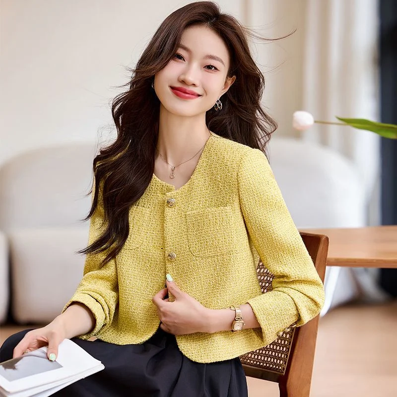 Pink Jacket Spring And Autumn 2025 New French High-End Short Outcoat for Women Blazer Yellow Suit Jackets Fashion Top Trench Coa - Image 4