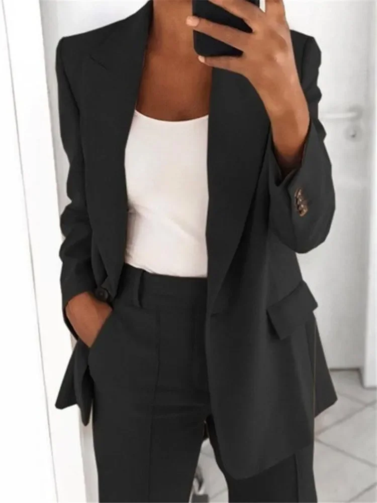 2024 S-5XL Women's Blazer Casual Long-sleeved Top Solid Color Suit Collar Button Simple Temperament Commuter Plus Size Blazer - Image 2