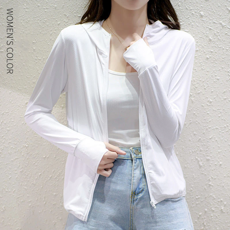 UPF50+ Sun Protection jacket women Ice Silk Hooded Coat for Summer Air Conditioning Clothing Breathable Solid Color - Image 4