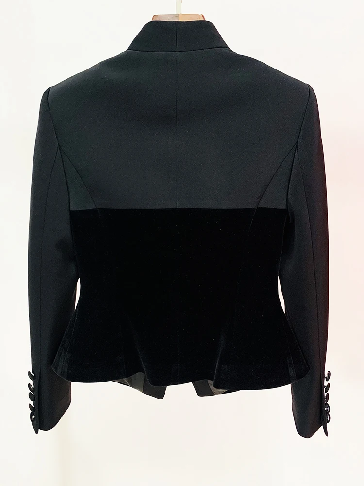 HIGH STREET Newest 2024 Designer Jacket Women's Slim Fitting Patchwork Velvet Blazer - Image 3