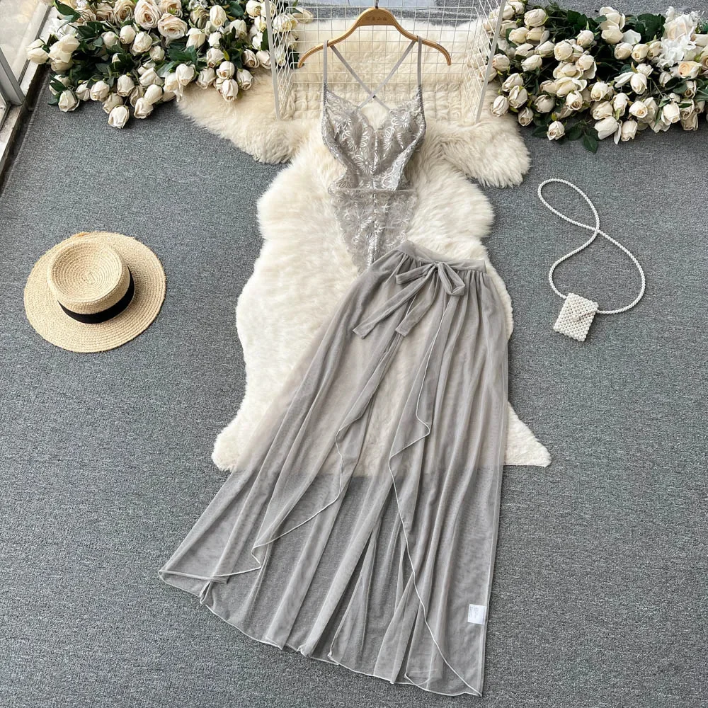 Women' Sexy Lace Camisole Slim Solid Color Sleeveless Bodysuit Erotic Lingerie V-Neck Ultra-Thin Pajamas Hollow Sheer Playsuit - Image 56