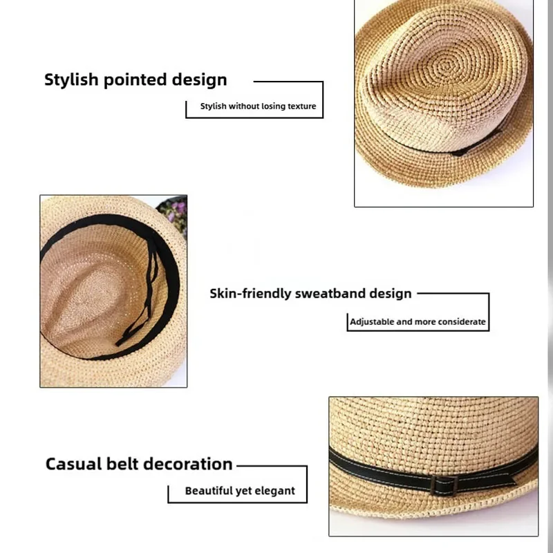 Big Size 60cm Natural Raffia Sun Hats for Man Woman Manual Woven Jazz Top Panama Straw Hat Summer Sun Protection Beach Hat - Image 6