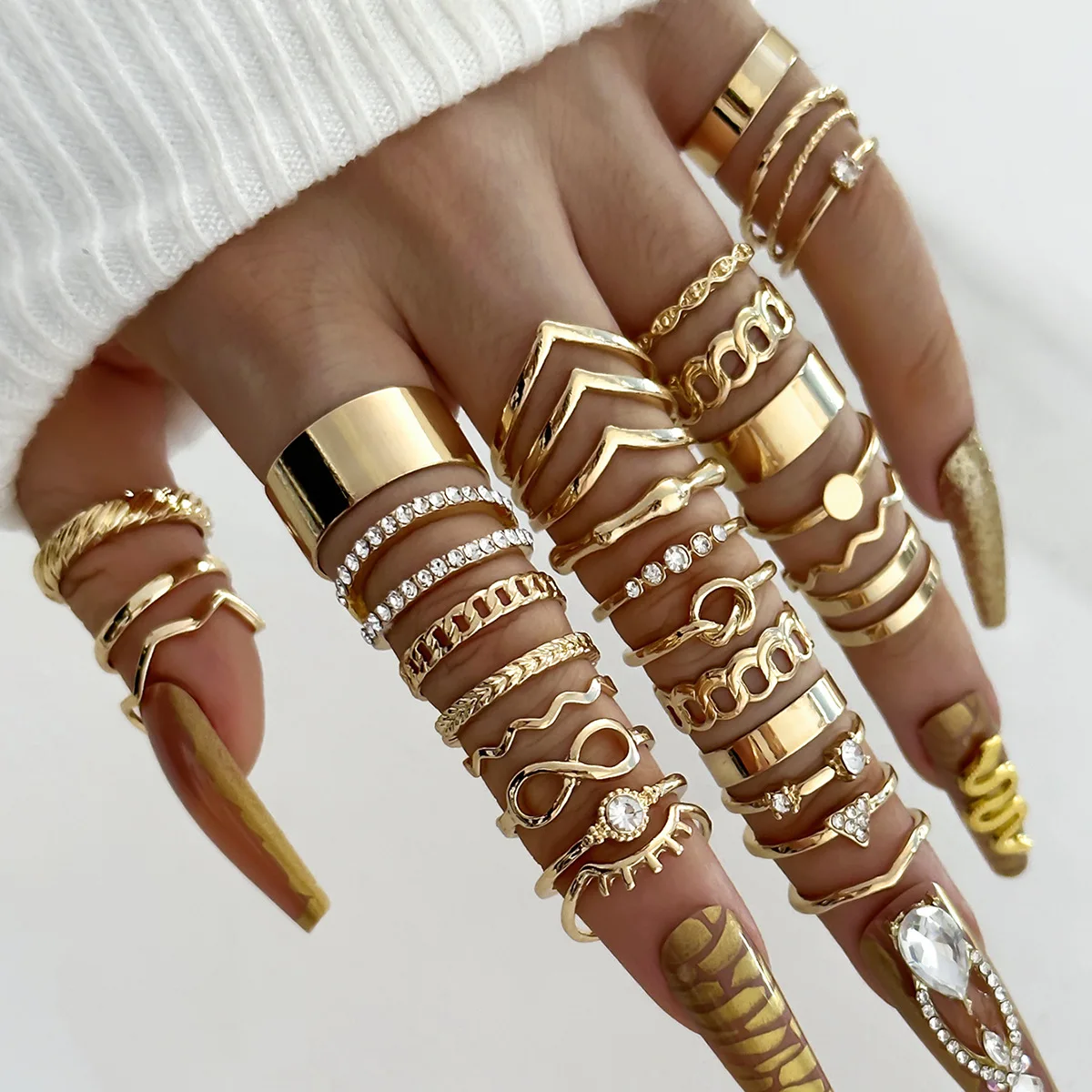 30Pcs Bohemian Geometric Knuckle Rings Set For Women Gold Silver Color Finger Ring Girls Fashion Party Jewelry Accessories