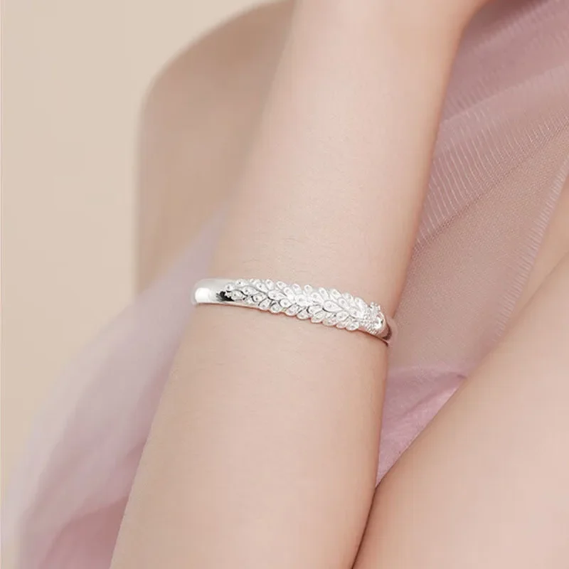 925 Sterling Silver Peacock Opening Screen Bracelet For Women Luxury Designer Texture Open Bracelets Party Original Jewelry Gift - Image 2