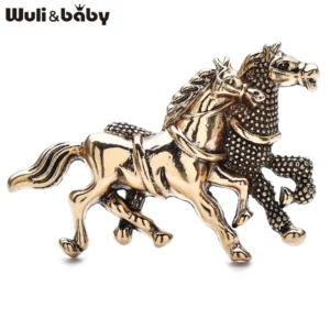 Wuli&baby Vintage Running Horses Brooches For Women Men 2-color Animal Party Casual Brooch Pins Gifts