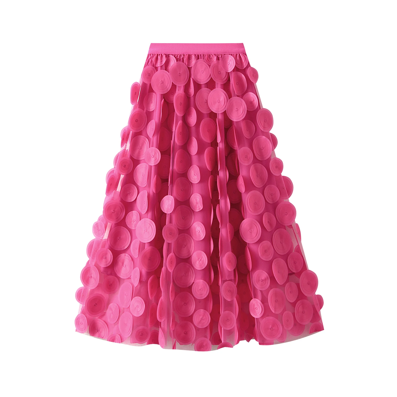 Women Tulle Tutu Skirt Solid Color 3D Dot Elastic Mesh Fairy A-Line Skirt for Beach Party Streetwear - Image 4