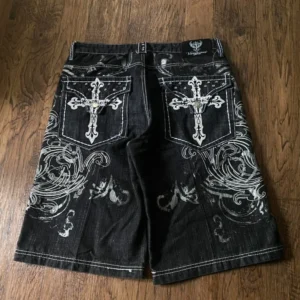Y2K New American Fashion Pattern Letter Embroidery Baggy Denim Shorts Women Street Vintage Hip Hop Casual Shorts Women Clothing