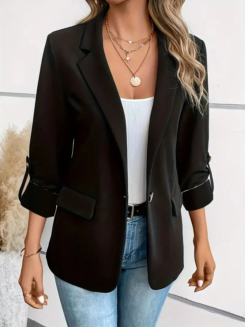 New Women's Blazers Long-sleeved Cardigan Single Button Simple Office Suit Top Commuting Fashion Versatile Basic Coats - Image 8