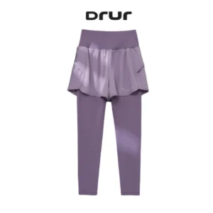 DRUR Women Gym Cropped Trousers Summer Lightweight 2 in 1 Yoga Pants Female High Waist Sports Leggings Fitness Running Tights