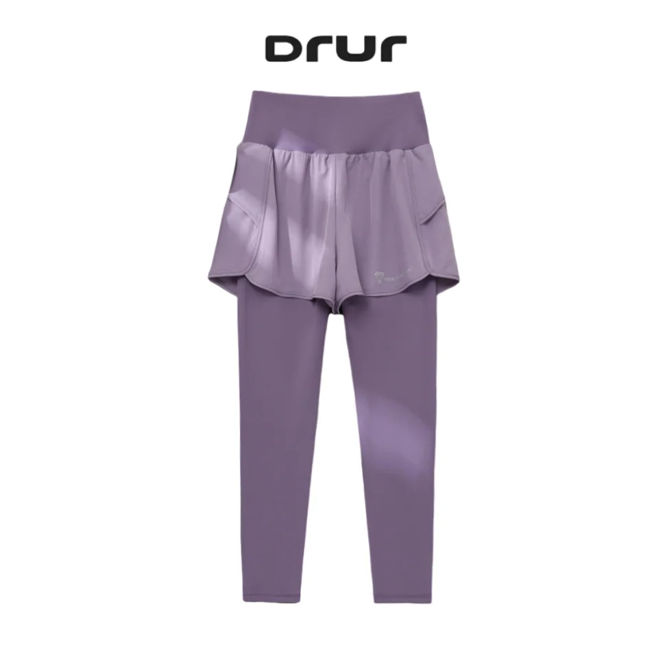 DRUR Women Gym Cropped Trousers Summer Lightweight 2 in 1 Yoga Pants Female High Waist Sports Leggings Fitness Running Tights
