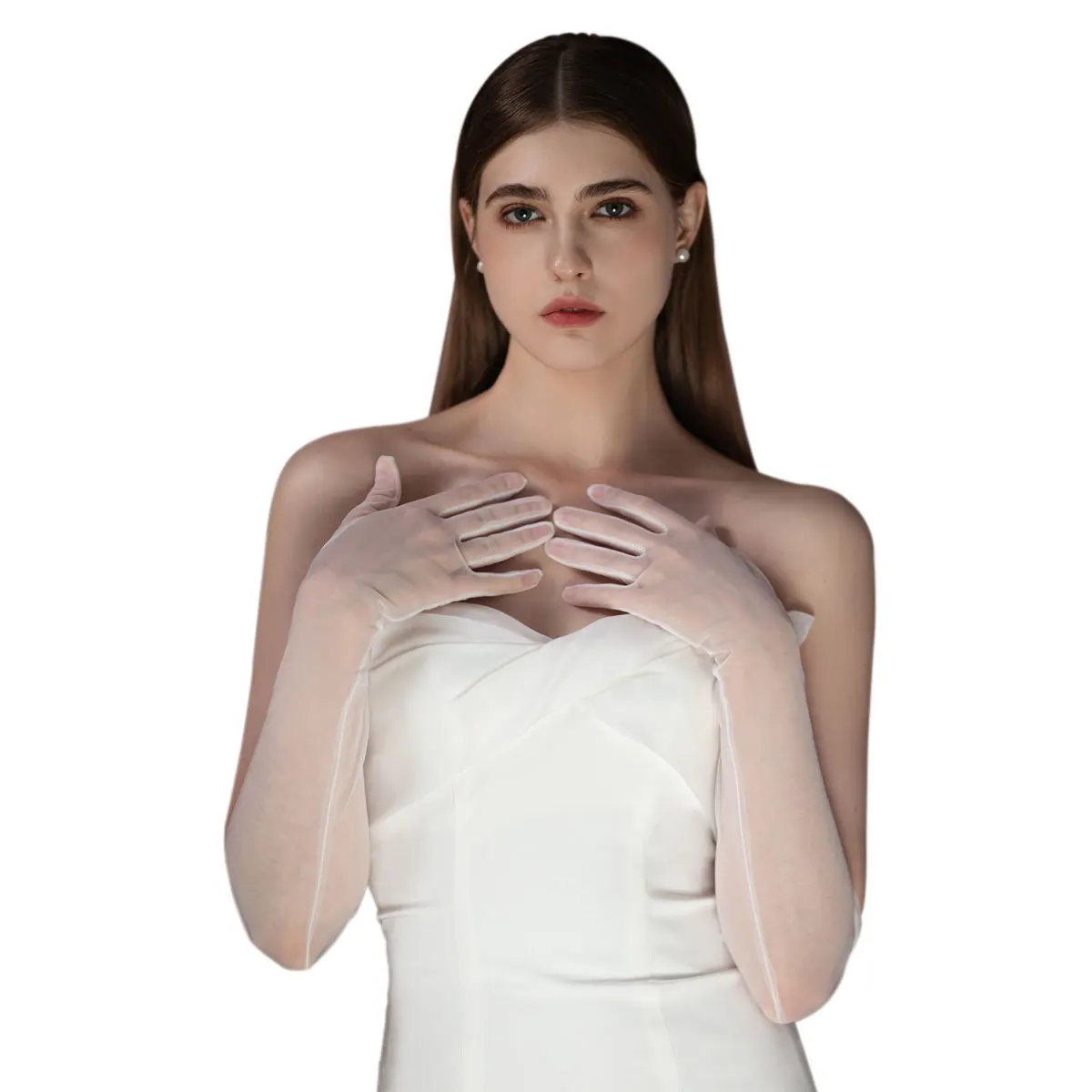 WG099 Elegant Wedding Bridal Gloves Soft Tulle White Long Brides Bridesmaid Gloves for Women Pageant Perform Prom Parties - Image 6
