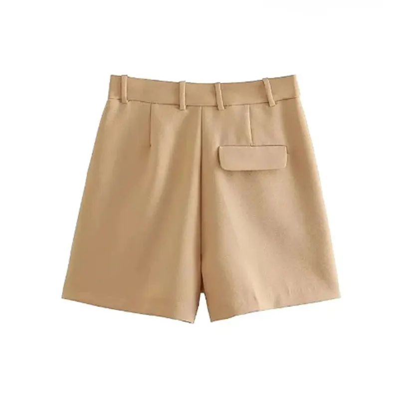 Mooyufon Women Fashion Side Pockets Front Darts Bermuda Shorts Vintage High Waist Zipper Fly Female Short Pants Mujer - Image 3