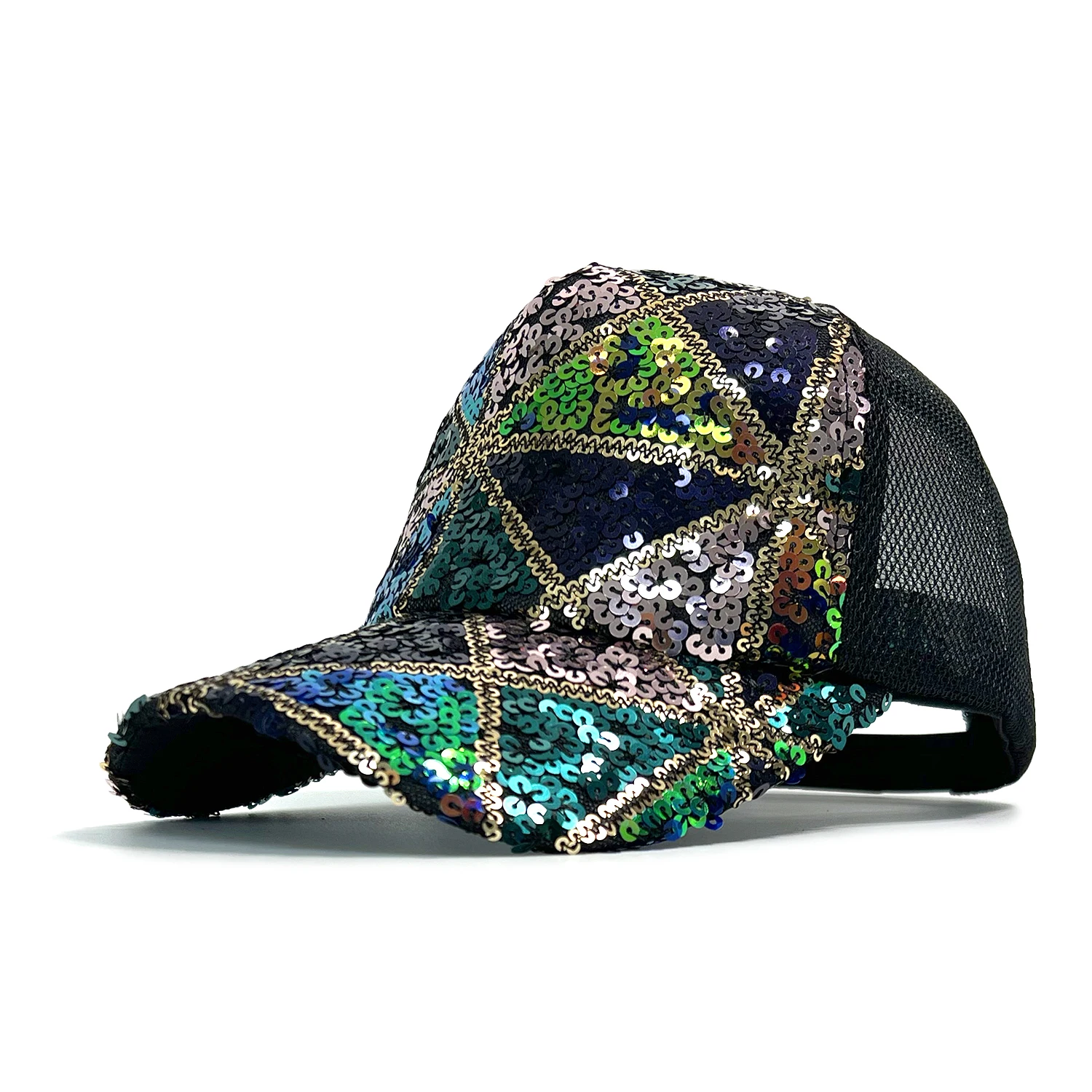 Summer Shiny Sequin Back Mesh Adjustable Cotton Baseball Cap Sun Hat - Image 7