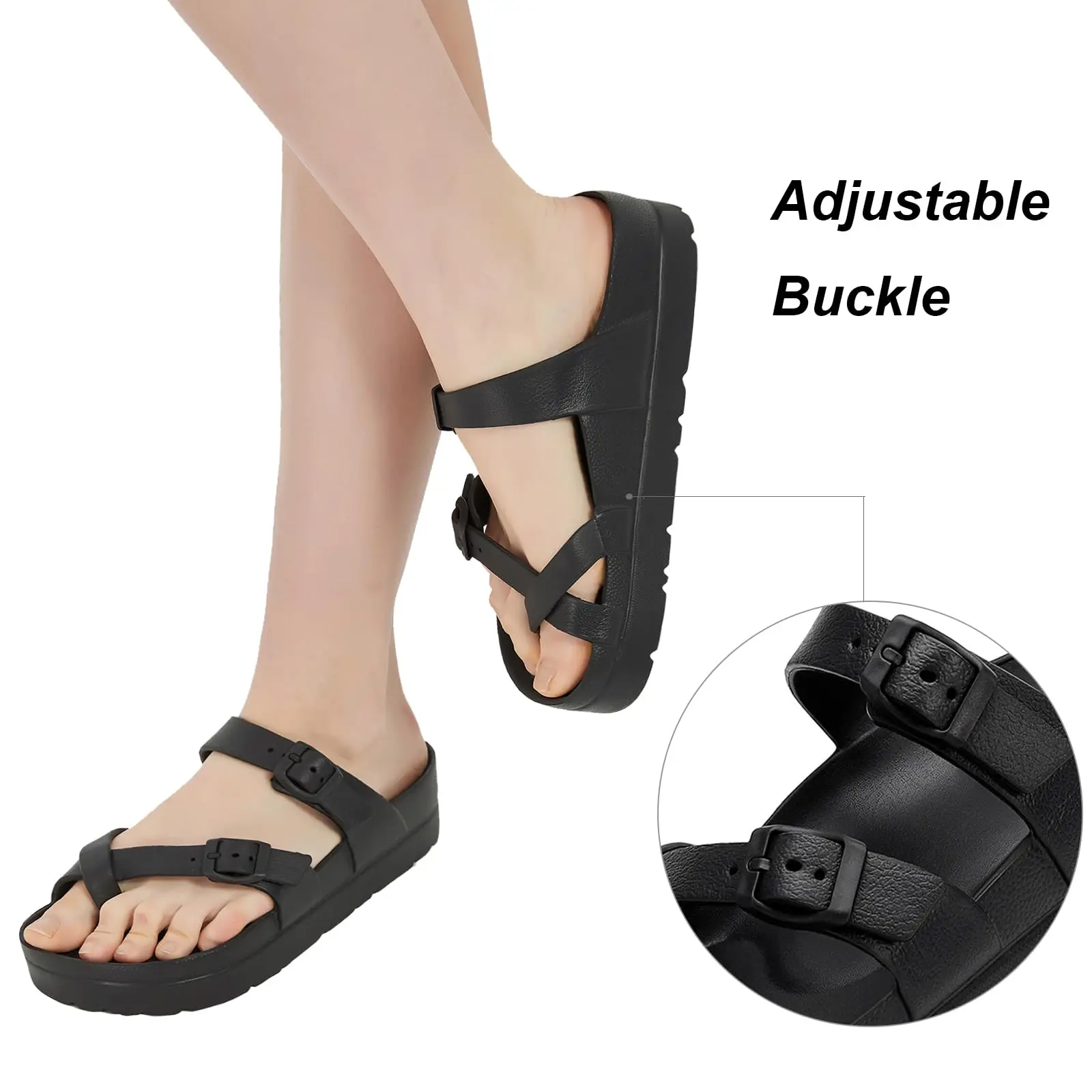 Bebealy Womens Platform Sandals with Arch Support Adjustable Buckle Beach Sandal Woman Comfort Lightweight Ultra Cushion Slides - Image 4