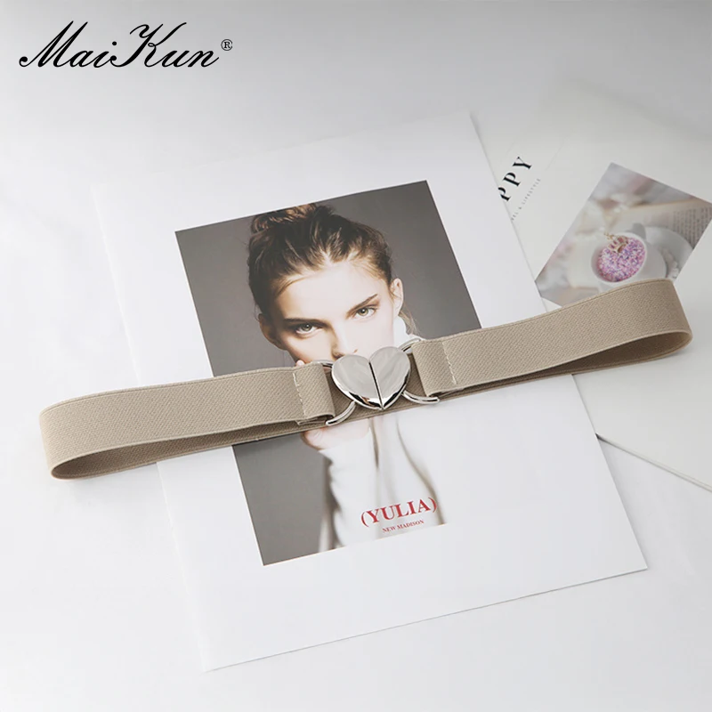 Maikun Silver Heart Buckle Thin Waistband Women Solid Colour Hundred Elastic Narrow Belt Waist Cinching Black - Image 10