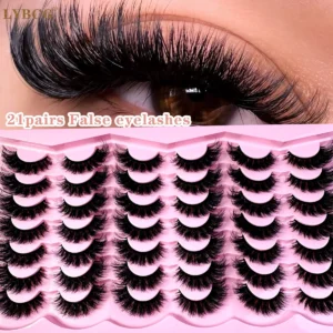 21Pairs 3D Mink Lashes Soft False Eyelashes Cat Eye Fluffy Wispy Lashes Dramatic Long Thick Volume Mink False Eyelashes Makeup