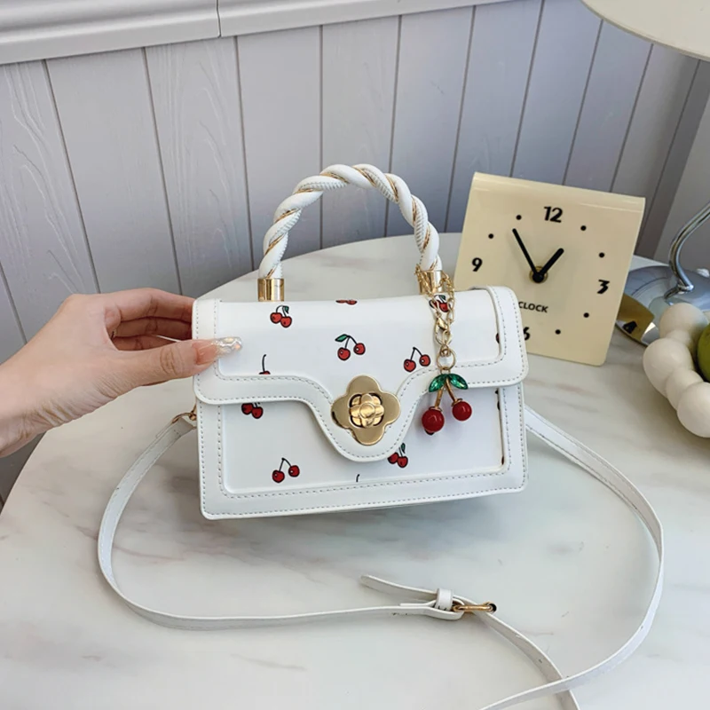Fashion Cherry Print Top-Handle Bag Ladies Sweet Crossbody Bag Luxury Brand Small Square Bag 2024 Women High Quality Sling Purse - Image 9