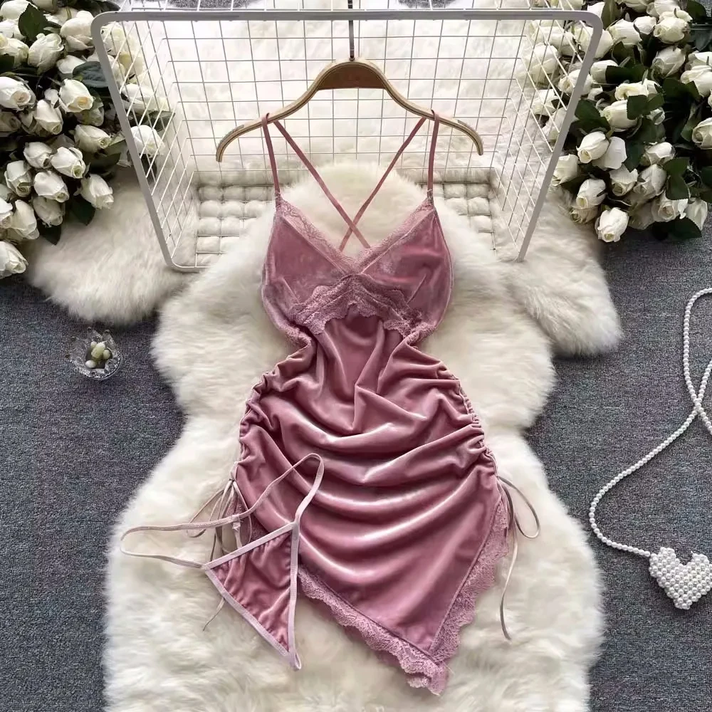 Women' Sexy Lace Camisole Slim Solid Color Sleeveless Bodysuit Erotic Lingerie V-Neck Ultra-Thin Pajamas Hollow Sheer Playsuit - Image 53