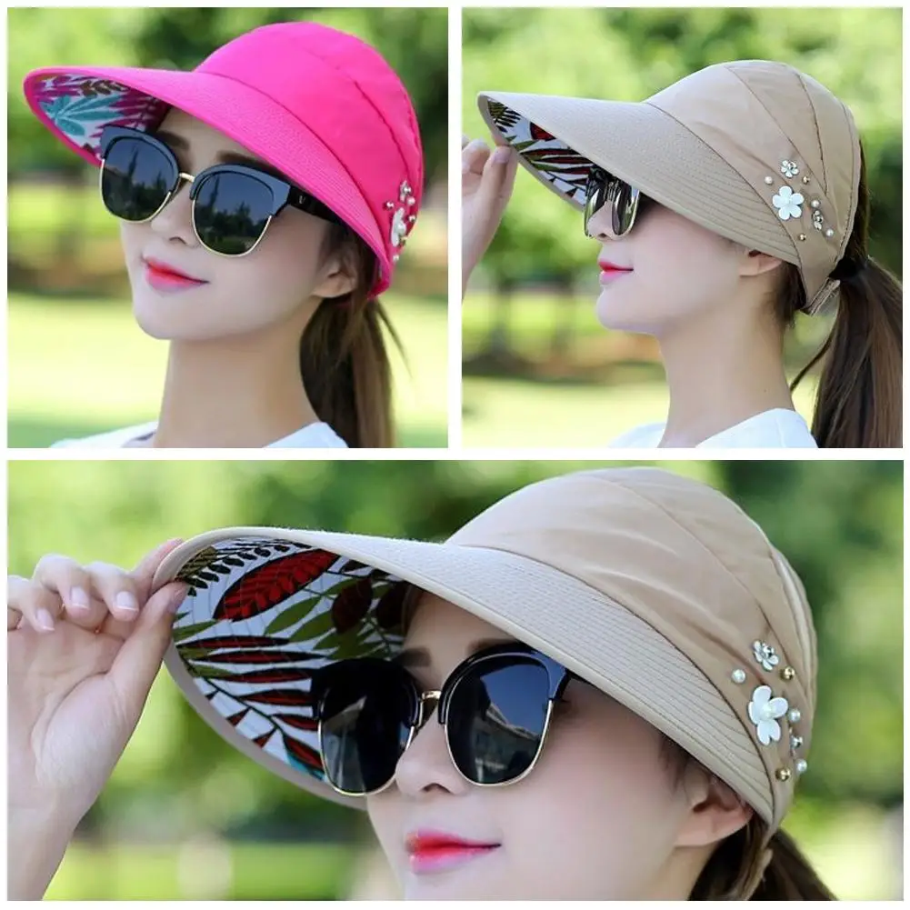 Fashion Womens Ladies Summer Vacation Wide Brim Foldable Sun Hat Anti-UV Beach Visor Caps Casual Hats - Image 3