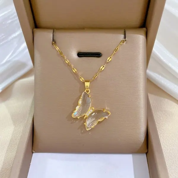 Exquisite Micro Inlaid Zircon Butterfly Tassel Necklace For Women Stainless Steel Moon Butterfly Flower Clavicle Choker Jewelry - Image 14