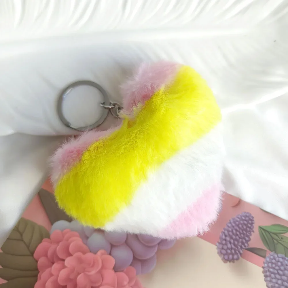 Creative for Woman Small Accessory Keyring Plush Rainbow Color Love Heart Keychain Cute Backpack Hangings Key Chain Ring Gift - Image 12