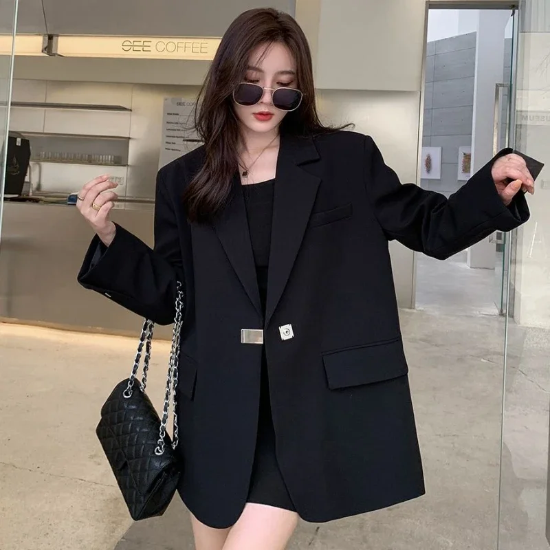 Long Women's Blazers Loose Jacket Dress Clothing Female Coats and Jackets Solid Over Black Youthful Woman Clothes New Outerwear - Image 2