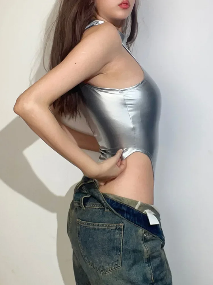 Round Neck Bodysuit Sleeveless Sexy Bodysuit Lingerie Slim Fit High Waist Y2k Bustier Solid Color Festival Outfit Fashionable - Image 2