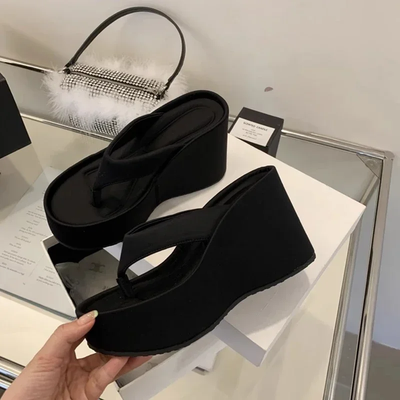 Design Summer Chunky Woman Slippers Fashion Platform Wedges High Heel Silvery Ladies Shoes Zapatillas De Mujer - Image 10