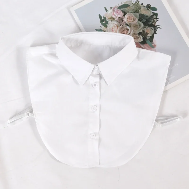 Women's Spring Fall Cotton White Vertical Small Flip Collar Versatile Shirt Jumper Fashion False Collared Clothes Accessories - Image 7