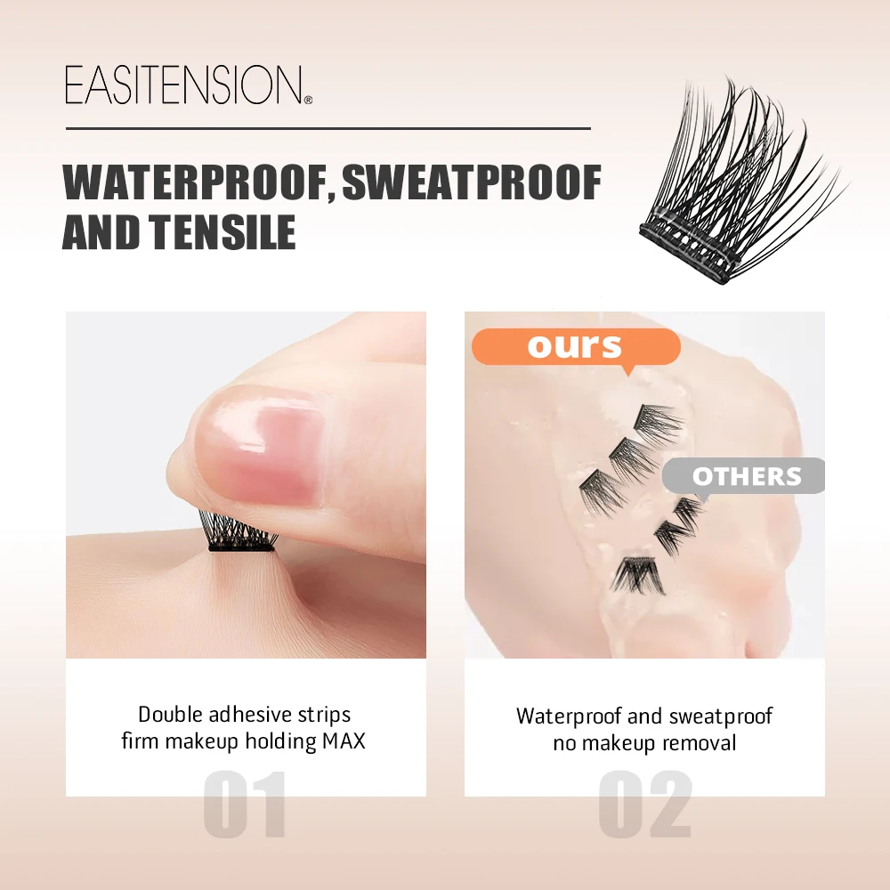 EASITENSION No Glue Needed Self Adhesive Cluster Lash Diy Adhesive Cluster Lashes Extension Reusable Glue-free Lashes - Image 3