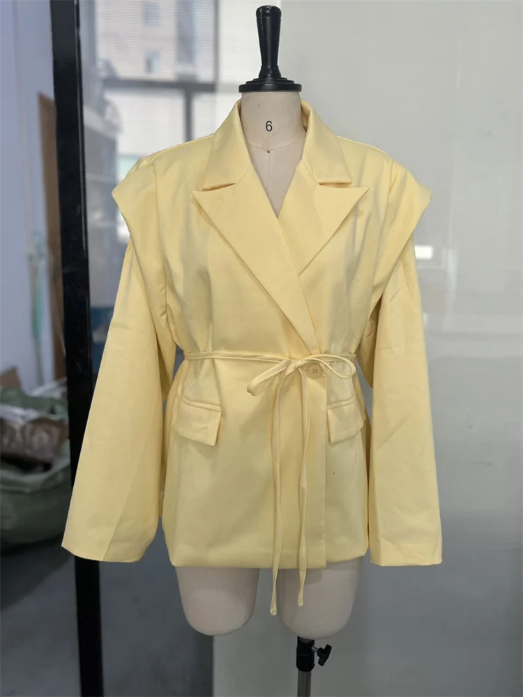 Tossy Elegant Commute Suit jacket Female Lace-Up Loose Pocket Patchwork Lapel Party Looks Outwear For Women Bandage Coat jacket - Image 3