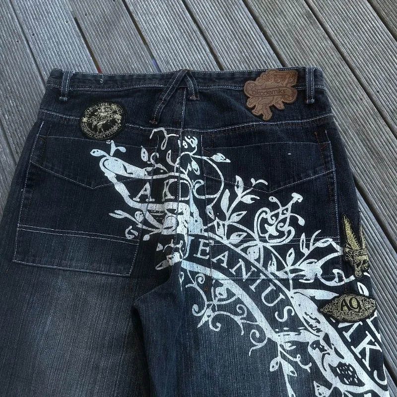 American New Fashion Popular Oversized Print Patch Casual Denim Shorts Women Y2k Gothic Hip Hop Joker Couple Shorts Streetwear - Image 2
