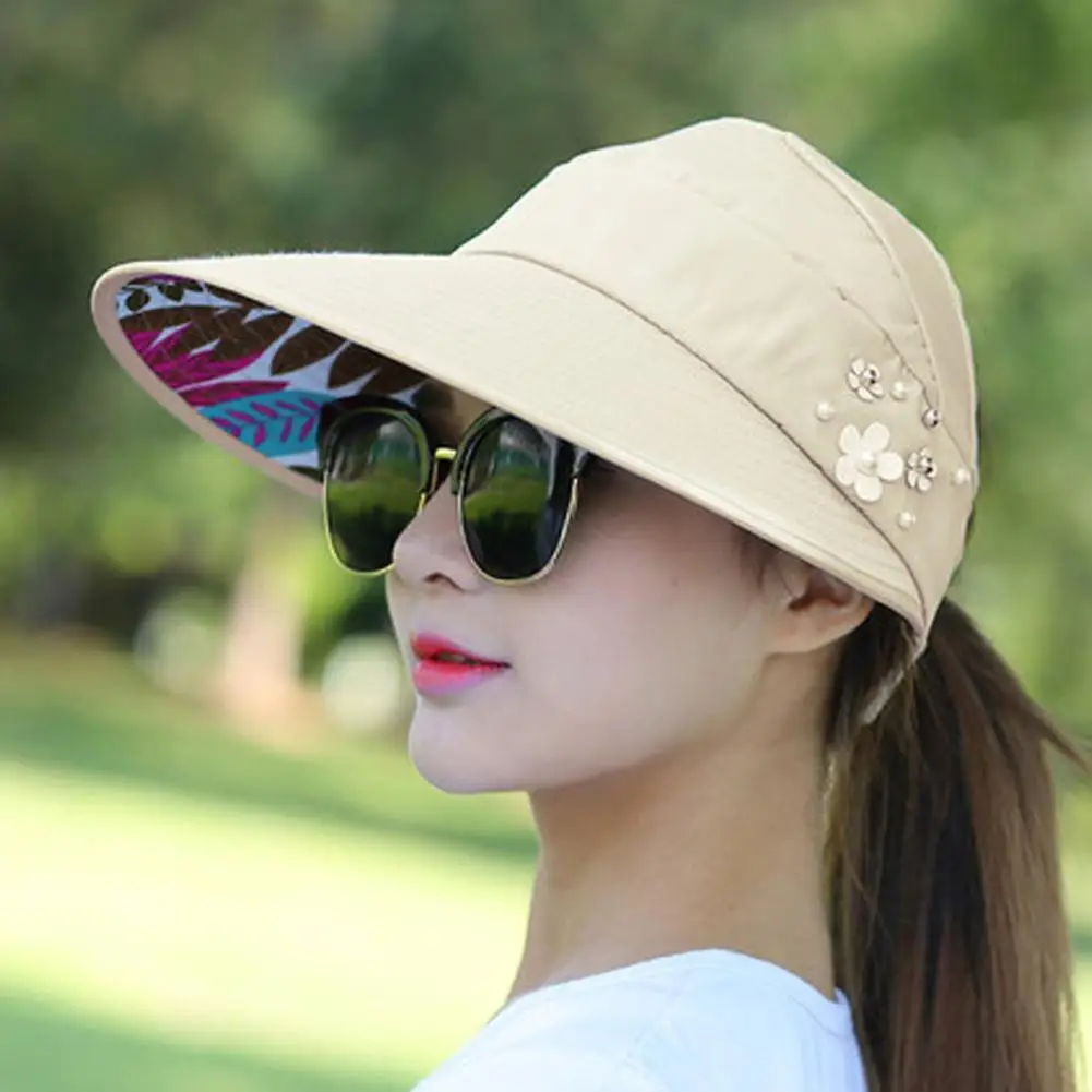 Fashion Womens Ladies Summer Vacation Wide Brim Foldable Sun Hat Anti-UV Beach Visor Caps Casual Hats - Image 2