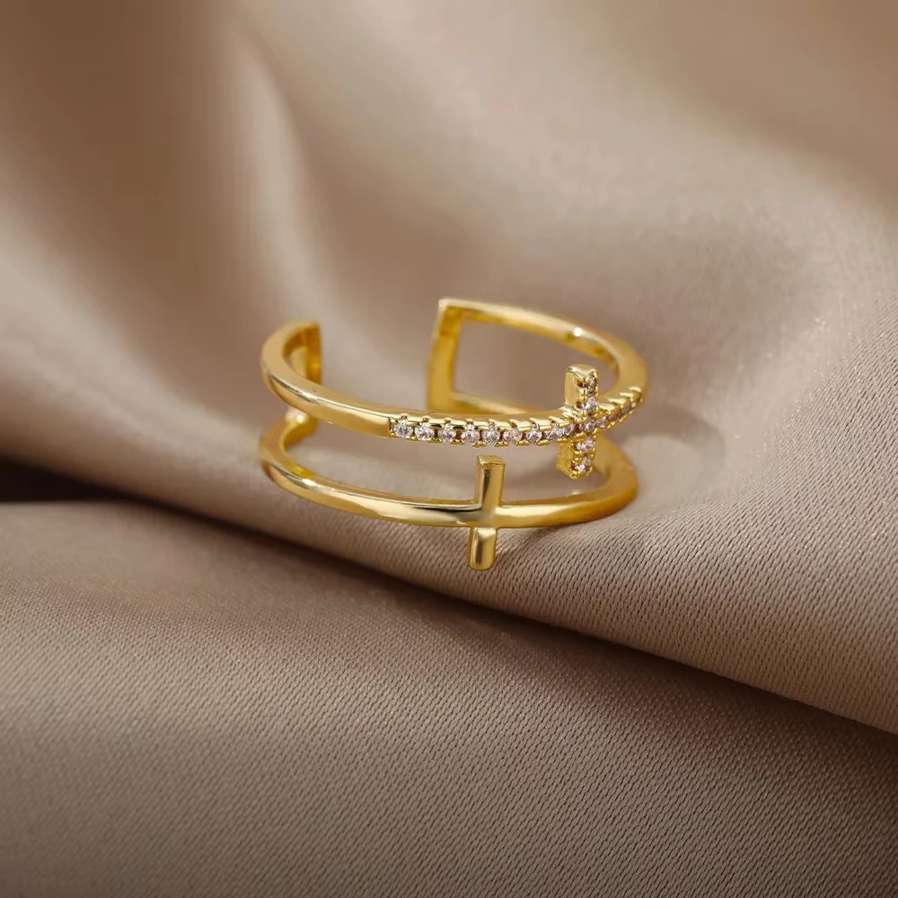 Luxury Zircon Geometric Rings For Women Stainless Steel Gold Color Open Ring Trendy Wedding Party Aesthetic Jewerly Gift Femme - Image 17